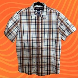 MED GAP Cream, Blue and Orange Plaid Shirt